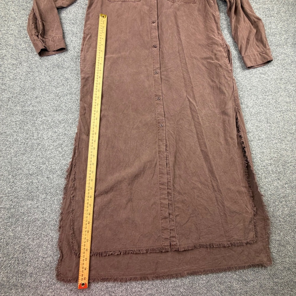 CLOTH & STONE L Long Sleeve Maxi Shirtdress Tensel Brown raw hem Vacation Boho - Picture 3 of 12
